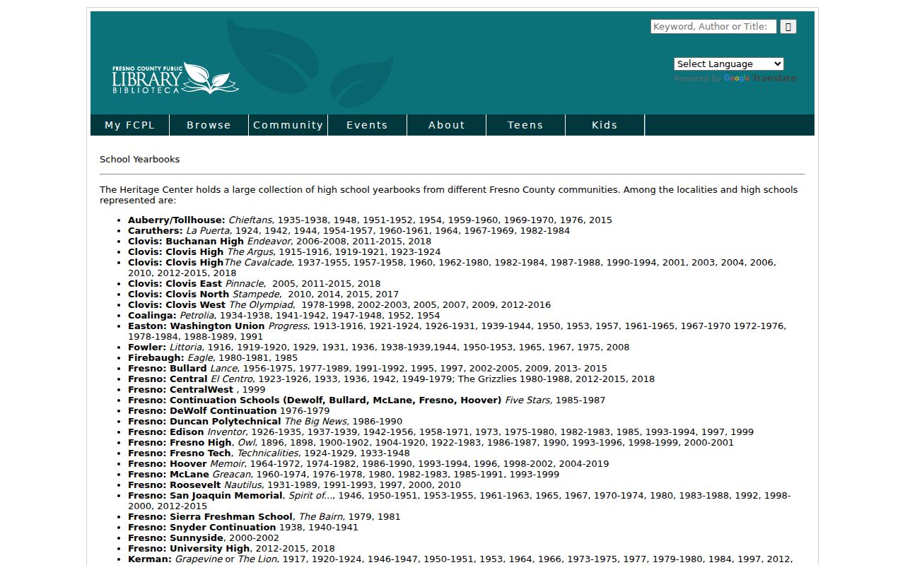 Clovis city directory and school yearbook holdings for historical research