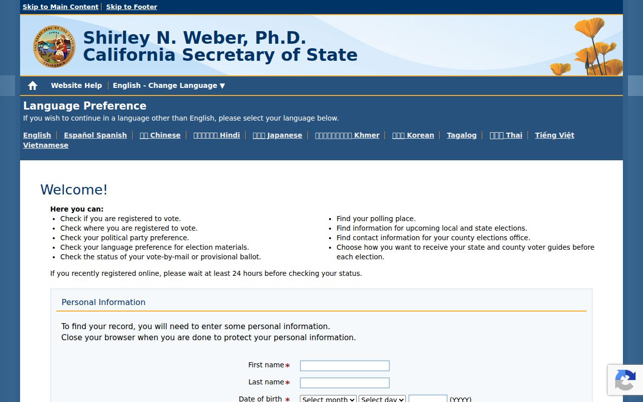 Clovis residents directory voter status reference from California