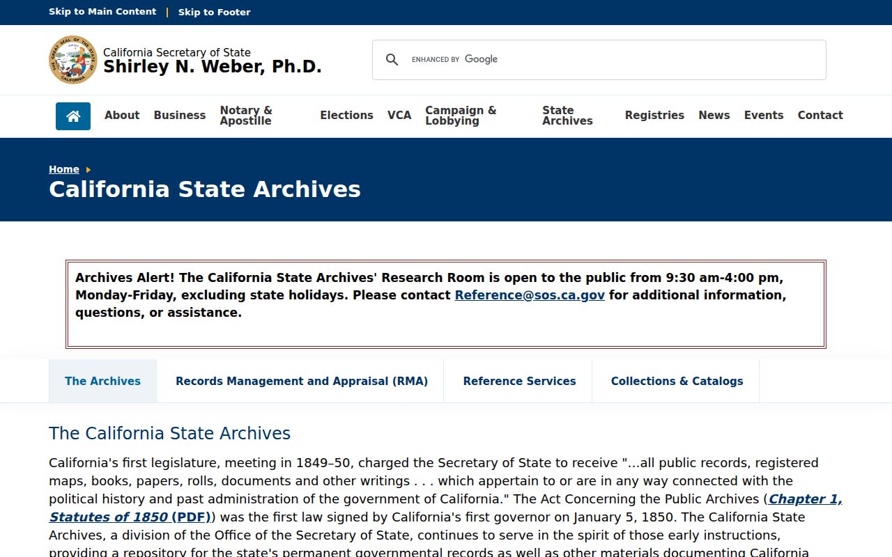 Clovis previous residents California State Archives reference