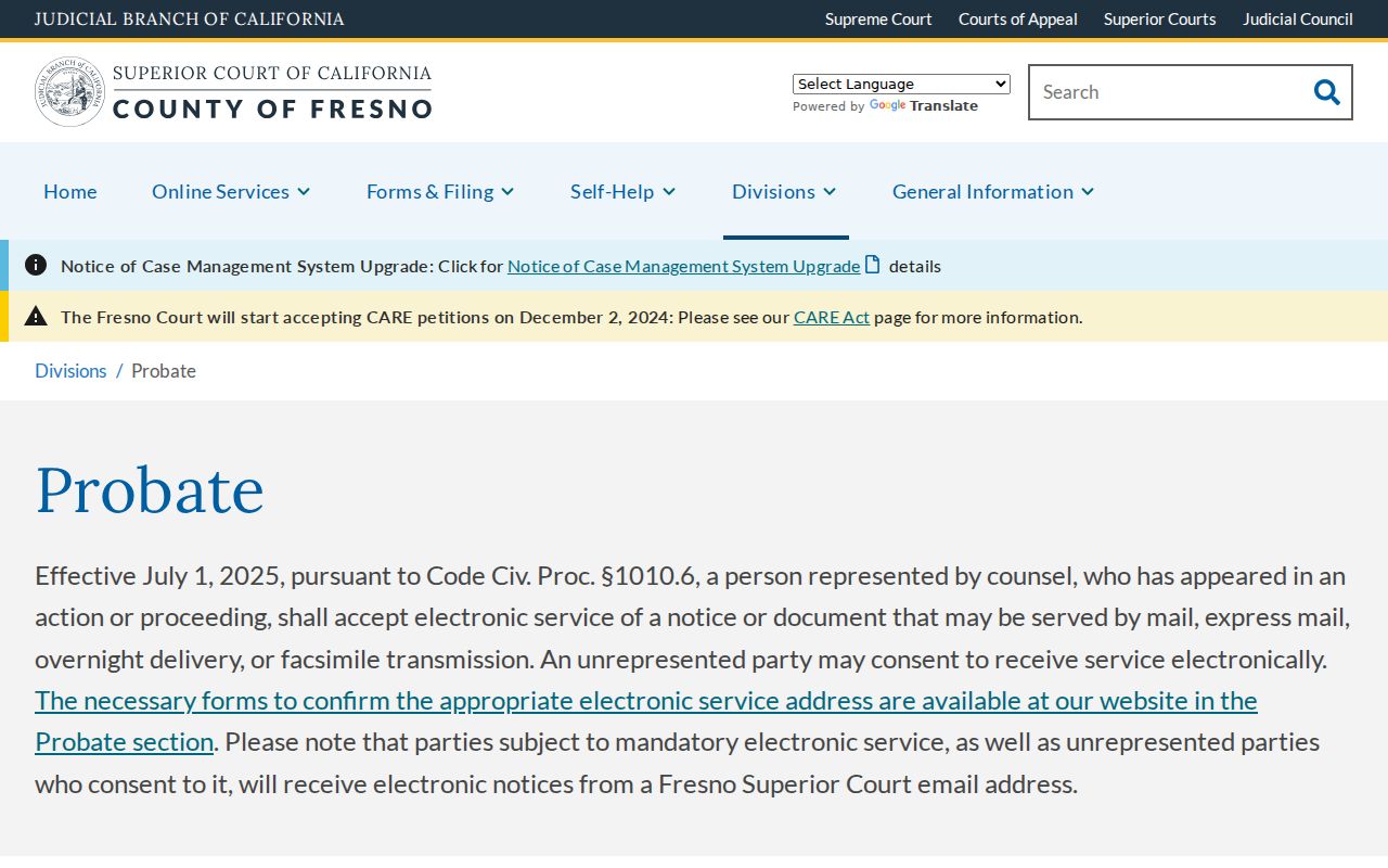 Clovis resident lookup Fresno probate records reference
