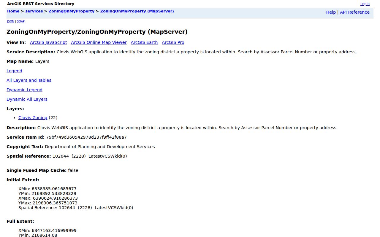 Clovis neighbors WebGIS zoning layer reference